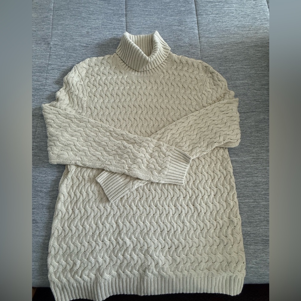 Men’s Cream Cable Knit Turtleneck Sweater | Classic Winter Style